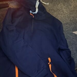 Navy Hoodie with Orange Accents